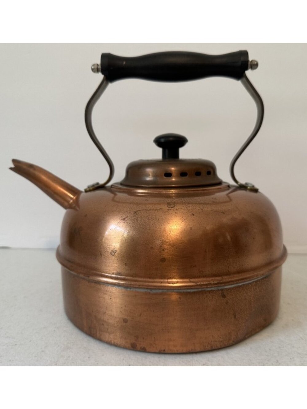 Solid copper tea kettle pot VTG Cosiclad England Bakelite handles UK boiler READ
